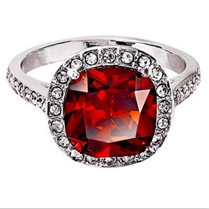 Red Cushion CZ Cut Halo Cocktail Ring